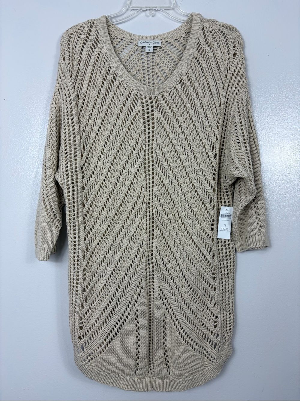Coldwater Creek Piontelle Crochet Openwork Tunic sweater sz 16